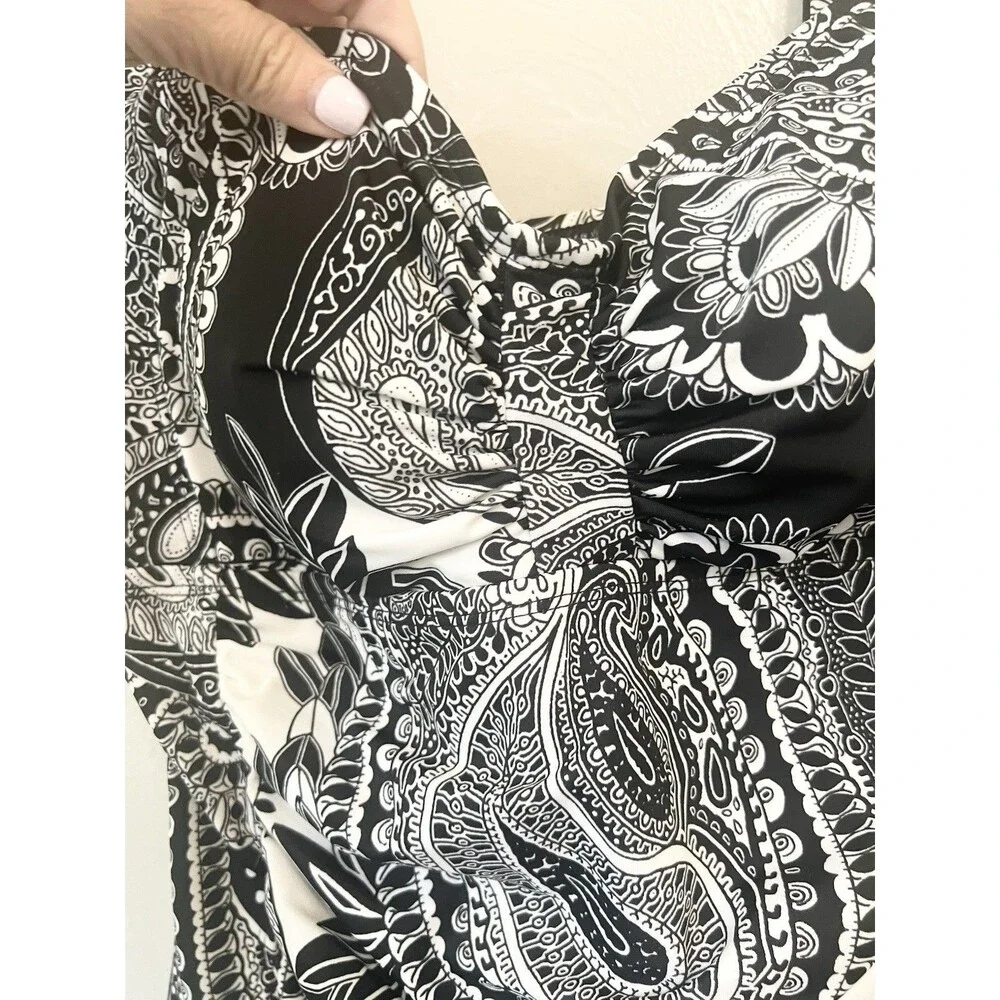 Jantzen Swim Dress Size 14 Slimming Ceramic Black White Beach Resort Swimsuit